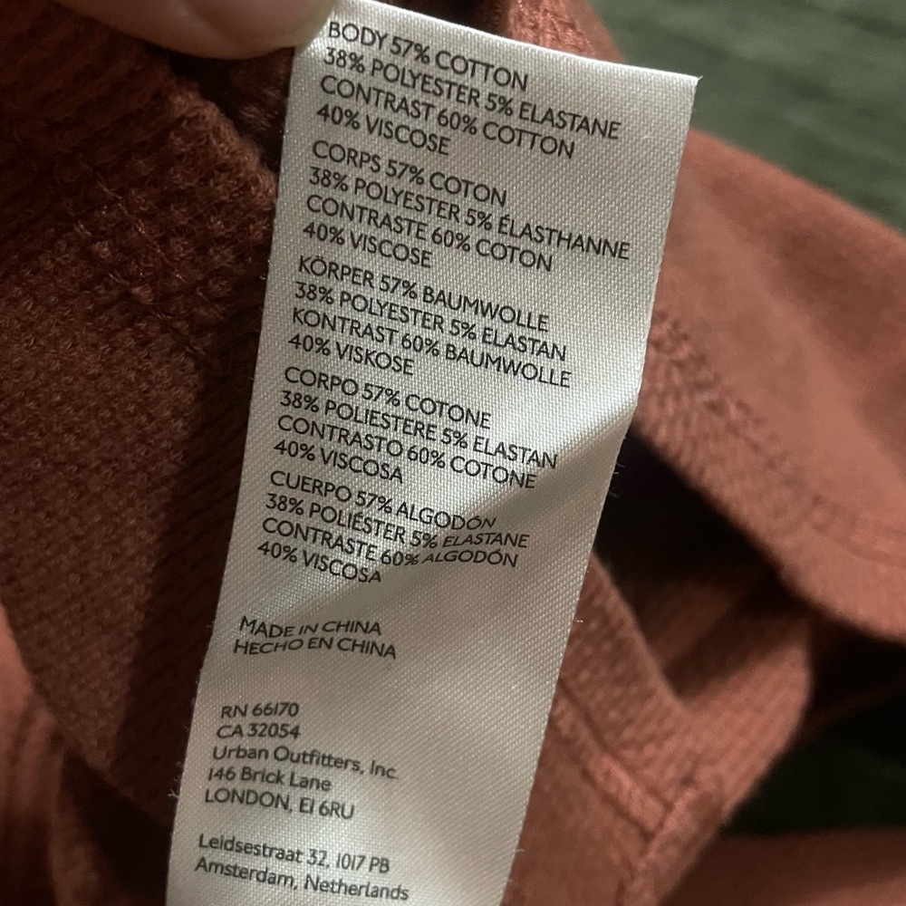 Free People Rust Waffle Henley with Patterned Maroon Cuffs - Picture 7 of 10